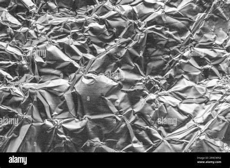 Crumpled Bright Shiny Metallic Silver Aluminium Foil Background Flat