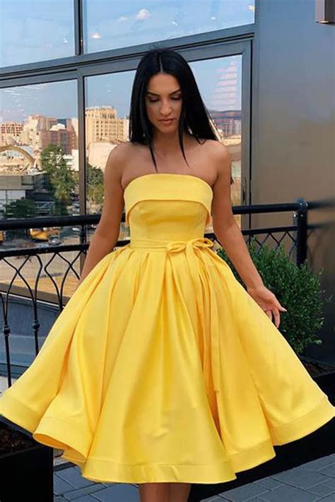 Short Strapless Pink Yellow Prom Dresses Formal Homecoming Dresses Pd389 Prom Dresses Yellow