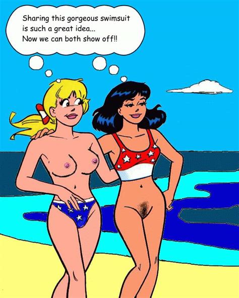 Rule 34 2girls Archie Comics Betty And Veronica Betty Cooper Black Hair Blonde Hair Bottomless