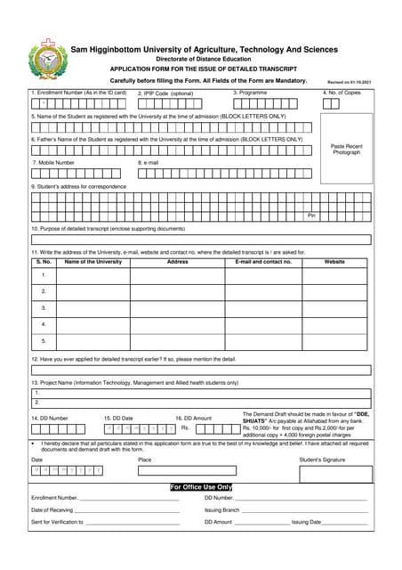 Detailed Transcript Application Form 2021 Pdf