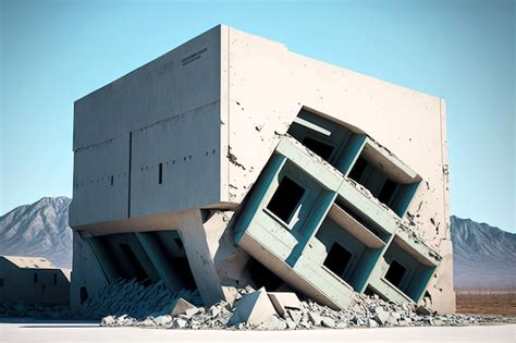 Premium Photo White Broken Building After Disaster In Abandoned City