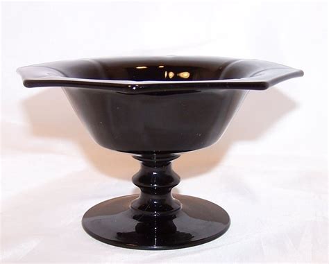 Black Amethyst Glass Compote Dish Bowl Vintage