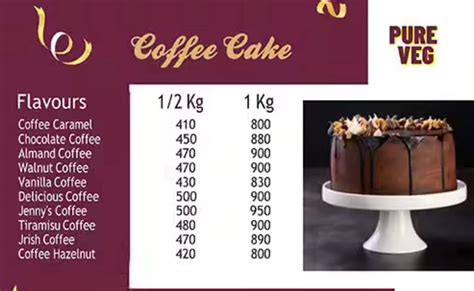 Menu Of Tf Cake Bommanahalli Bangalore