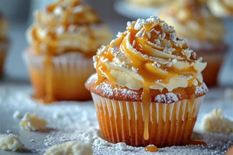 Premium Photo Salted Caramel Cupcakes With Vanilla Muffins