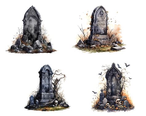 20 Spooky Halloween Tombstones Clipart Pack Watercolour - Etsy