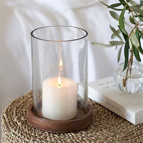 Large Mango Wood Hurricane Candle Holder Candle Holders The White