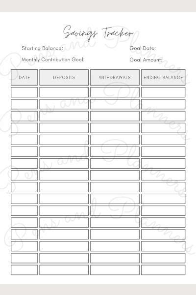 Printable Savings Tracker Minimalist Budget Planning Household