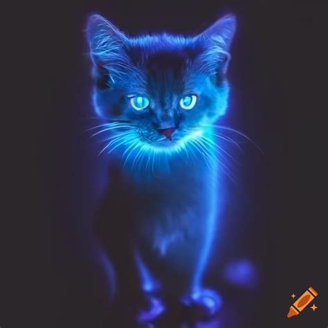 Black Kitten With Blue Glowing Eyes And Flames On Craiyon