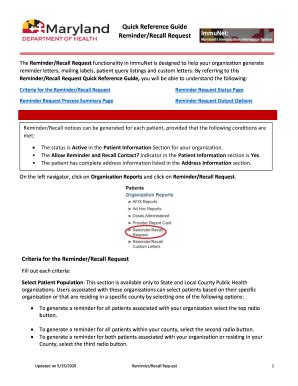 Fillable Online Quick Reference Guide Reminder Recall Request Fax Email