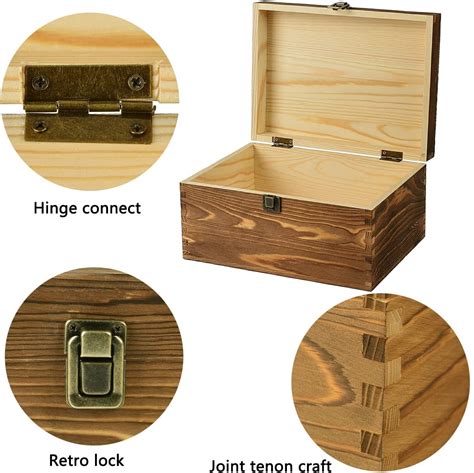 Extra Large Rectangle Unfinished Pine Wood Box Brown Diy Craft Stash Boxes With Hinged Lid