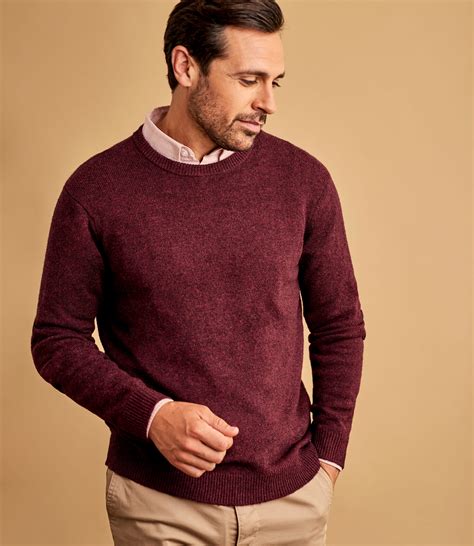 Berry Marl Mens Lambswool Crew Neck Jumper Woolovers Uk