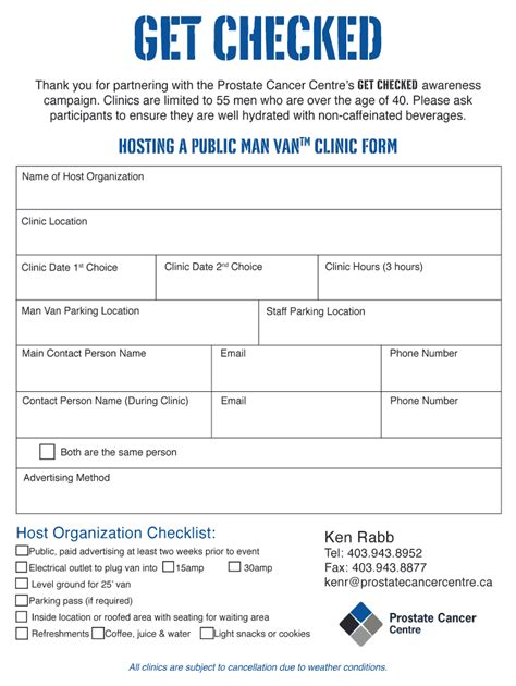 Fillable Online Prostatecancercentre HOSTING A PUBLIC MAN VAN CLINIC