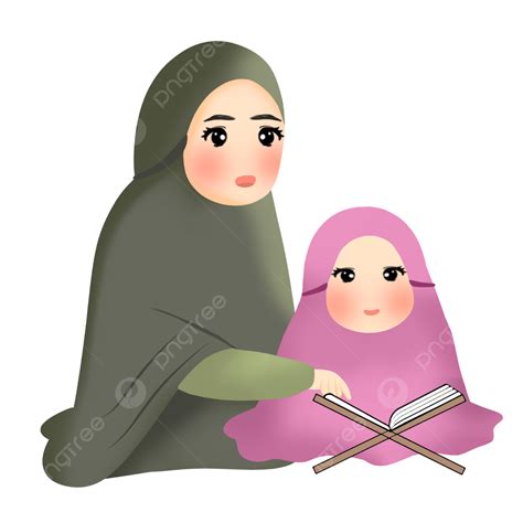 Anak Perempuan Mengaji Membaca Al Quran Bersama Ibu PNG , Al Qur An ...