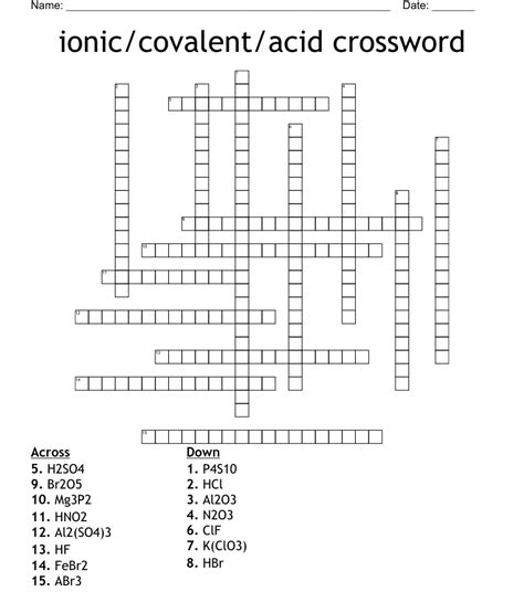 Covalent Ionic And Acid Puzzle Crossword WordMint