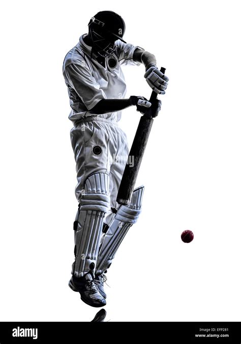 Cricket Player Batsman In Silhouette Shadow On White Background Stock