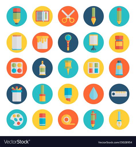 Colored flat design icons set of art supplies art Vector Image