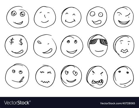 Hand Drawn Emoticon Set On White Background Vector Image