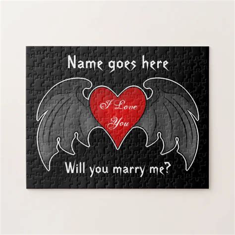 Gothic Dark Red Winged Heart Marriage Proposal Jigsaw Puzzle Zazzle