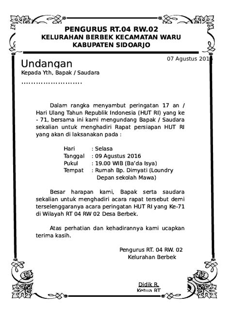 Contoh Surat Undangan Rapat Rt 17 Agustus Doc Ilmu Kampus Ti