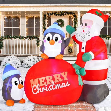 Joiedomi 6 FT Long Christmas Inflatables Santa With Penguins