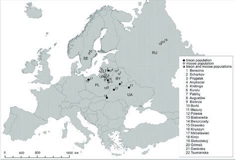 Distribution Of European Bison Bison Bonasus And Moose Alces Alces
