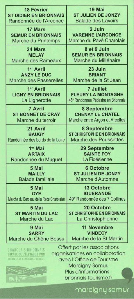 Calendrier Des Randonn Es P Destres Autour De Marcigny Semur En