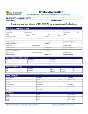 Fillable Online Rental Application Cedar Drive Apartments Fax Email