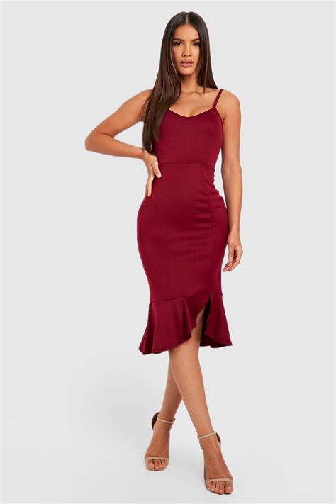 Scuba Ruffle Hem Midi Dress Boohoo Uk