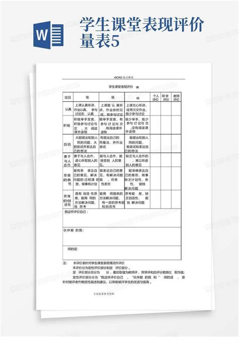 学生课堂表现评价量表5word模板下载编号qjxxnxxk熊猫办公