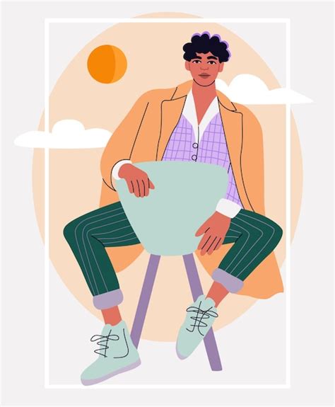 Premium Vector Handsome Young Man Sitting On A Chair Self Confident