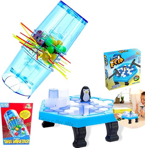 Kit Jogo Tira Vareta Brinquedo Pinguim Numa Fria Infantil Brinquedo