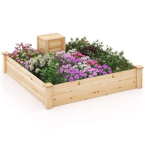 Gymax 49 In X 49 In X 10 In Fir Wood Raised Garden Bed Open Base