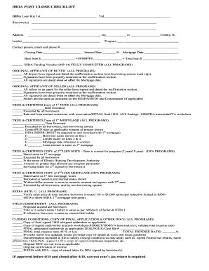 Fillable Online Ihda Ihda Post Close Checklist Ihda Fax Email Print