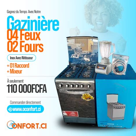 GAZINIÈRE 4 FEUX ET 2 FOURS INOX AVEC ROTISSEUR 01 RACCORD 01 MIXEUR