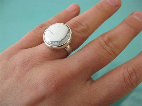 White Howlite Ring Size Us Sterling Silver Ring Etsy