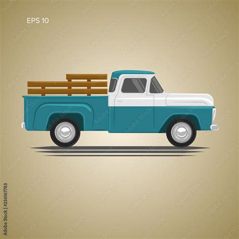 Old Retro Pickup Truck Vector Illustration Vintage Transport Vehicle