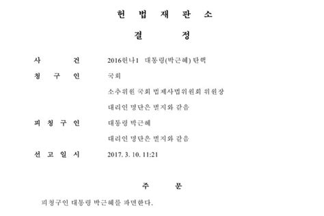 헌법재판소 박근혜 탄핵 결정문 문서자료 신대승네트워크