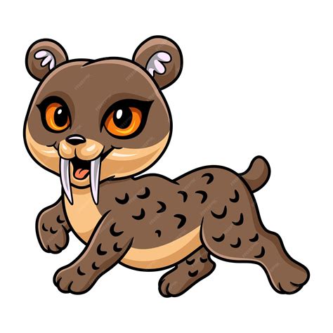 Premium Vector Cute Little Smilodon Cartoon Walking