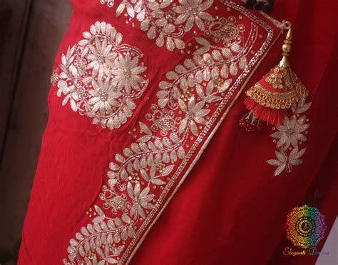 Red Pure Chinon Crepe Gota Patti Work Saree