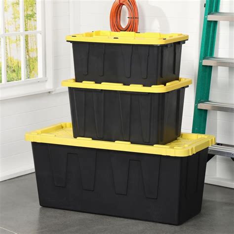 Hdx 27 Gal Tough Storage Tote In Black With Yellow Lid Hdx27gonline 5