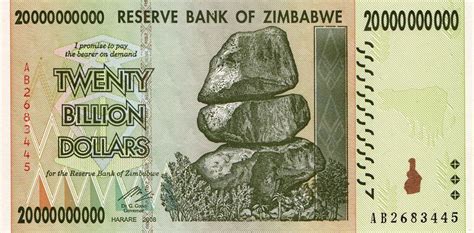 Simbabwe 20 Billion Dollar Banknote Bill Money Inflation Record