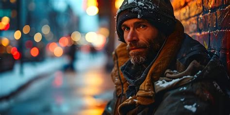 Premium Photo Old Homeless Man Sitting On The Street In Winter