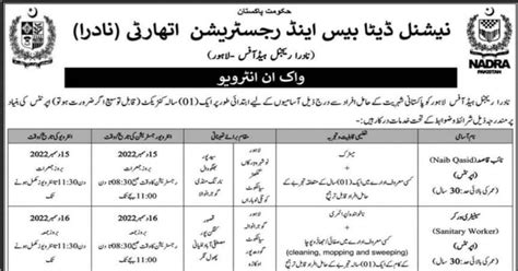 Nadra Jobs 2022 Regional Head Office Karachi Walk In Test And