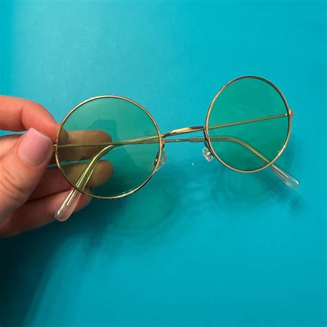 Gold Painted Glasses With Light Green Lenses Depop