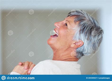 Mature Woman Laughing Closeup Of Cheerful Mature Woman Laughing Stock