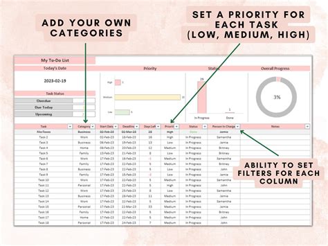 Excel To Do List Template Task Planner Spreadsheet Checklist Template