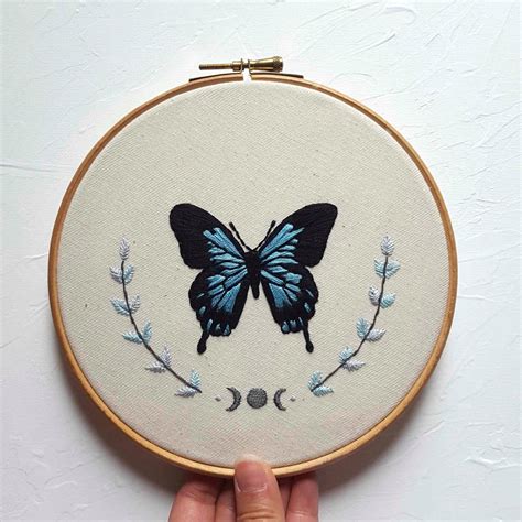 Celestial Butterfly Hand Embroidery Pattern Floral Embroidery Etsy