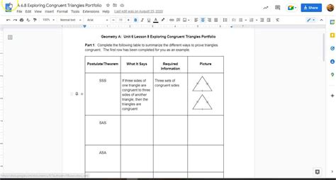 Exploring Congruent Triangles Portfolio