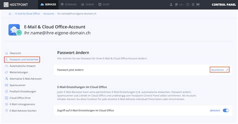 Wie passe ich das Passwort für meine E Mail Adresse an