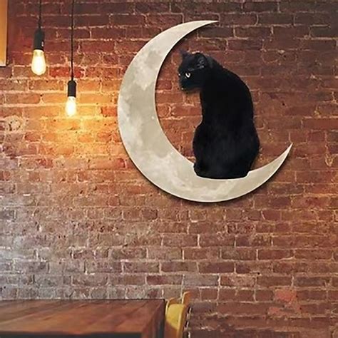 Metal Cat And Moon Wall Decoration Cat Art Silhouette Decor Cat And